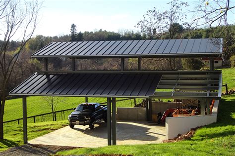 metal covered parking structures side of house|roof only metal building kits.